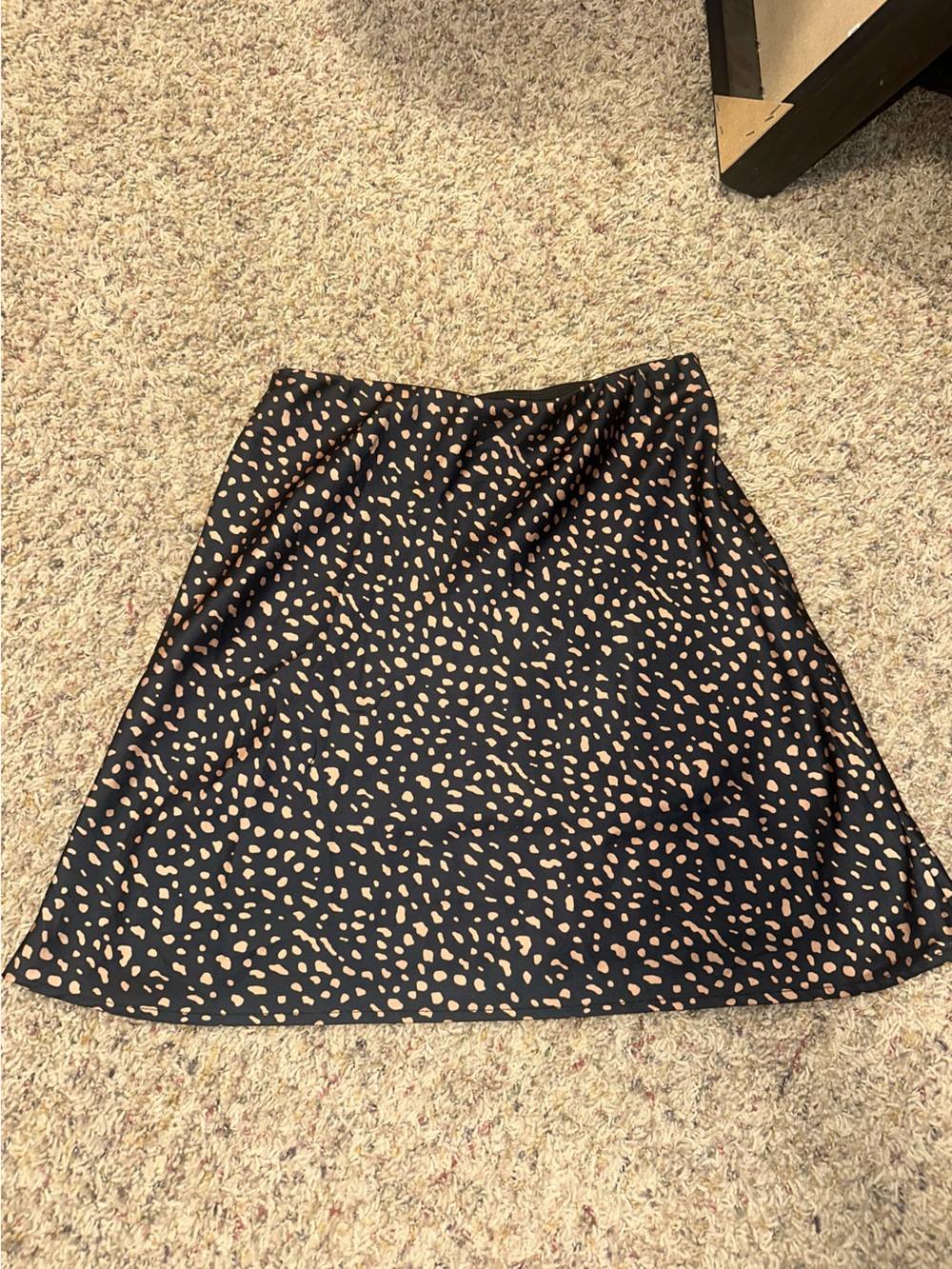 Urban Outfitters Black Satin Skirt with Tan Spot Print